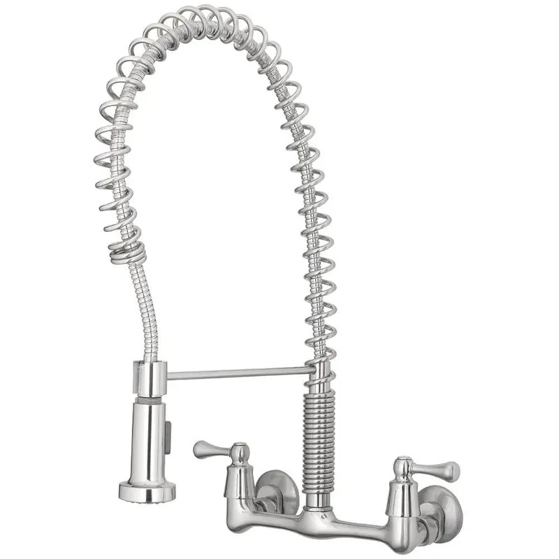 2-Handle Wall-Mount Pull-Down Sprayer Kitchen Faucet in Stainless SteelStainless Steel / 5.21 / No Sensor