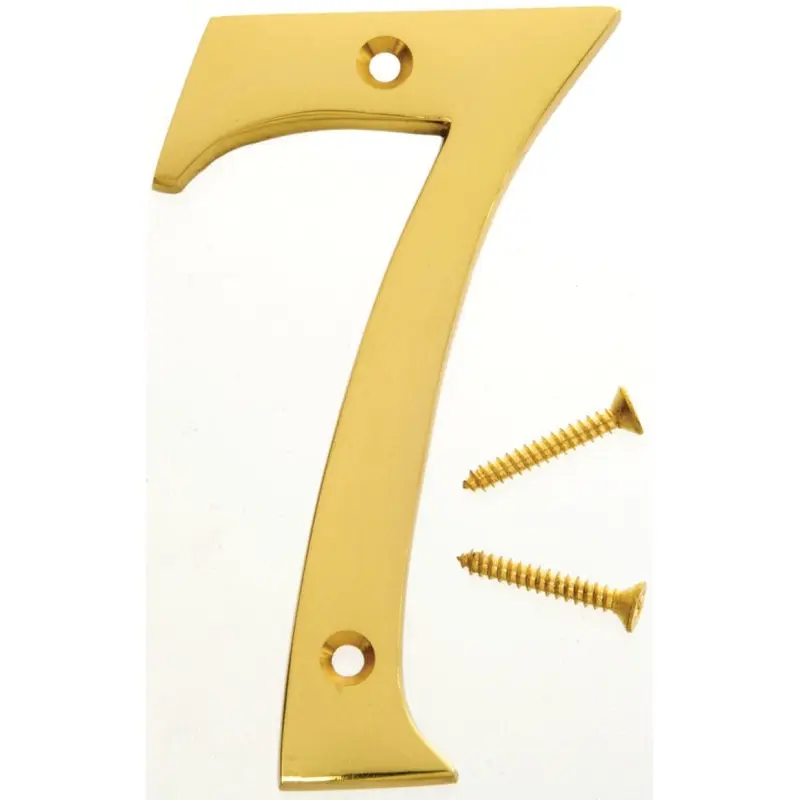 Hy-Ko BR-90/7 House Number, Character: 7, 4 in H Character, 2-1/2 in W Character, Brass Character, Brass