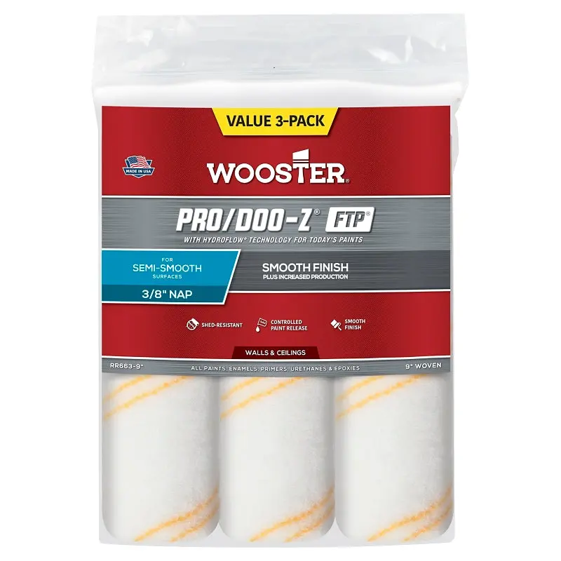 Wooster RR663-9 Roller Cover, 3/8 in Thick Nap, 9 in L, Woven Fabric Cover, White