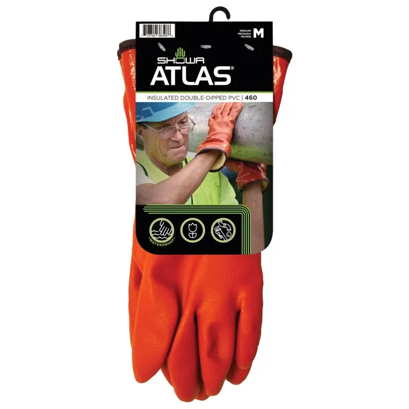 Showa 460M-08.RT Coated Gloves, M, 11-13/16 in L, Gauntlet Cuff, PVC, Orange