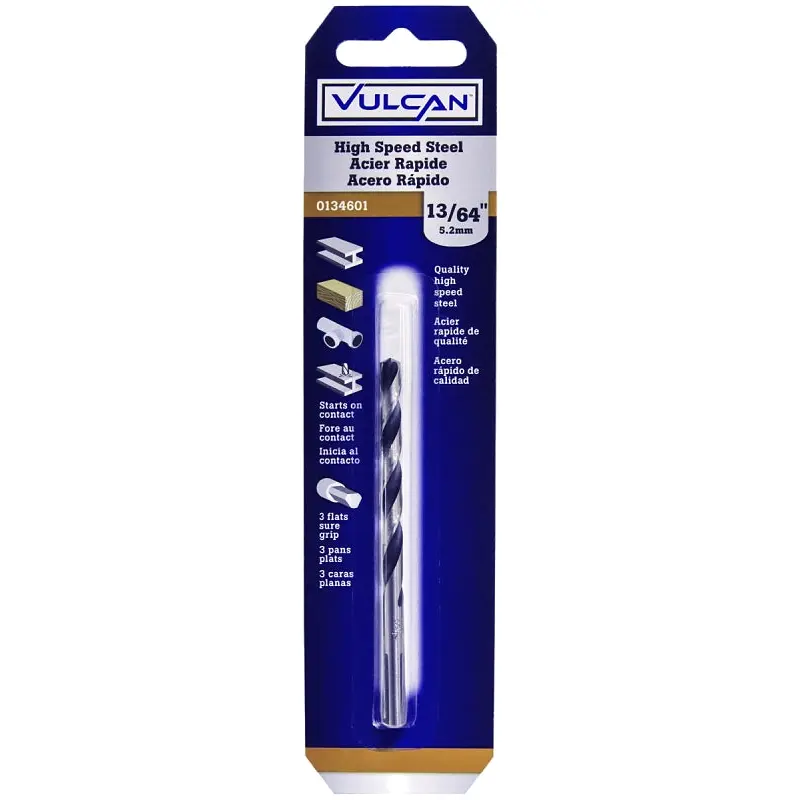 Vulcan Jobber Drill Bit, 13/64 in Dia, 3-5/8 in OAL, 3-Flat Shank