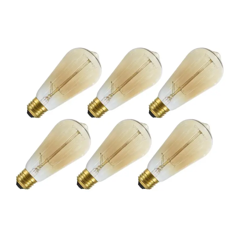 Aspen Creative Corporation 40-Watt S19 Vintage Edison Filament Incandescent Light Bulb, Amber (6-Pack)set