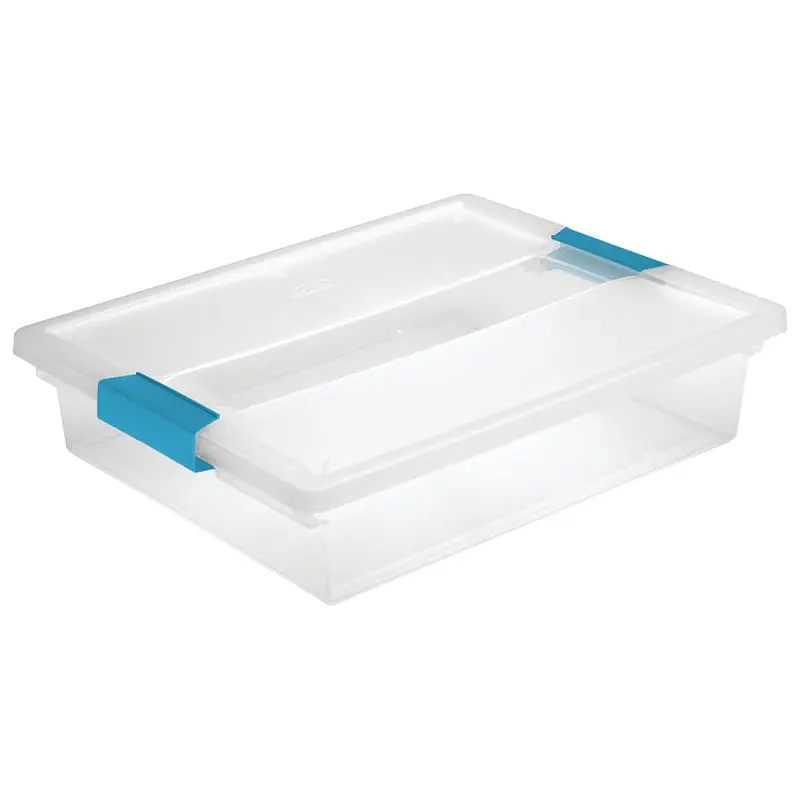 Sterilite 19638606 Clip Box, Plastic, Blue Aquarium/Clear, 14 in L, 11 in W, 3-1/4 in H