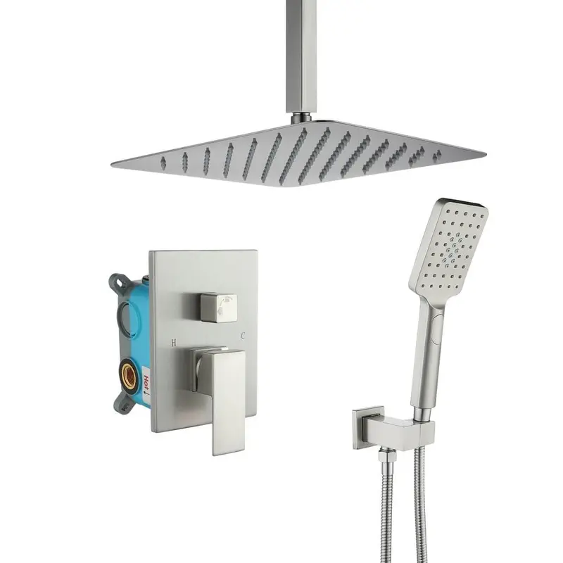 3-Spray with 2.5 GPM 12 in. 2 Functions Tub Ceiling Mount Dual Shower Heads in Spot in Brushed Nickle (Valve Included)10.5 / box