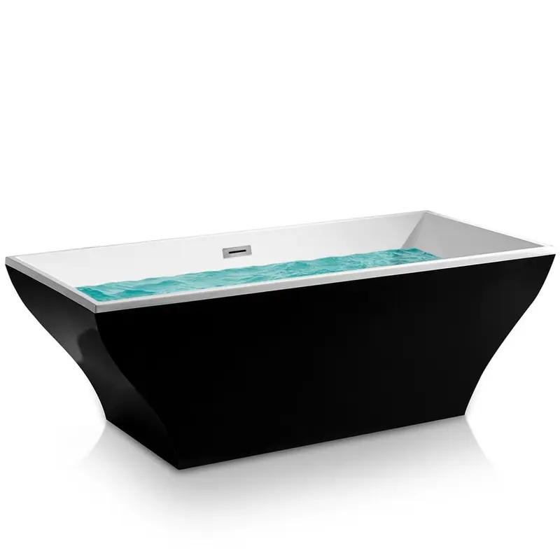 66.96 in. Acrylic Center Drain Rectangular Double Ended Flatbottom Freestanding Bathtub in Glossy Black