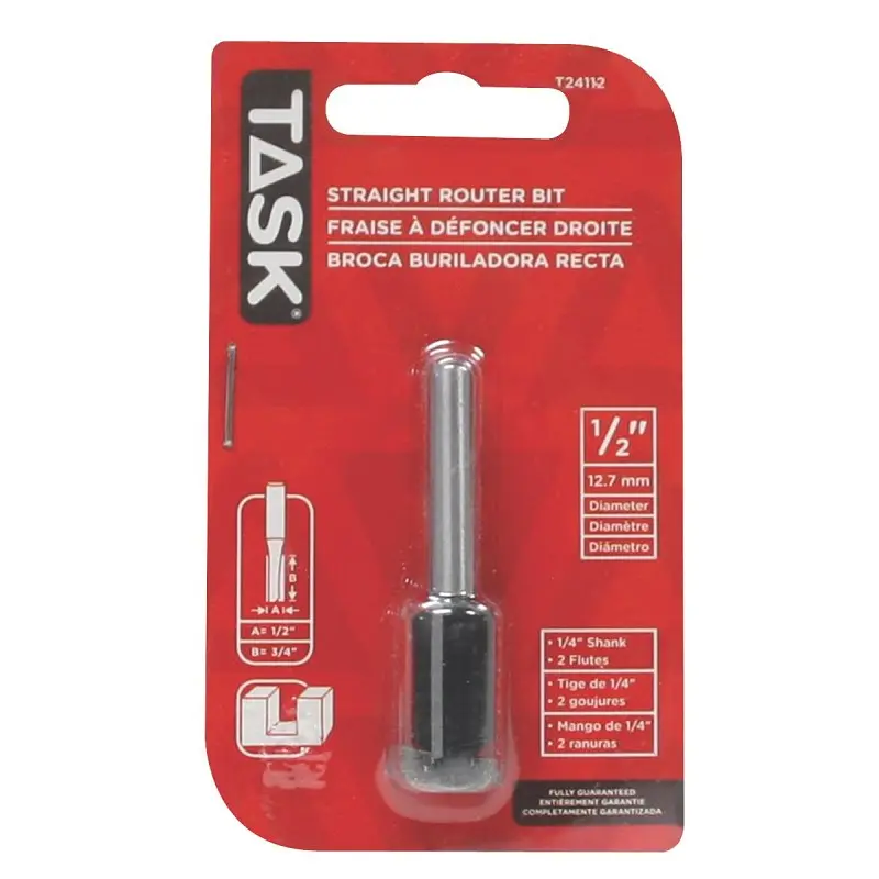 Task T24112 Router Bit, 1/2 in Dia Cutter, 1/4 in Dia Shank, Steel/Tungsten Carbide