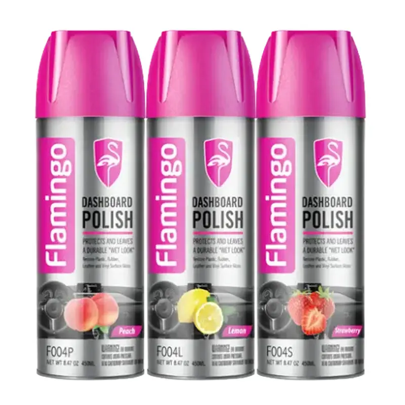 Flamingo Dashboard Polish 450ml  Available in Jasmine, Lemon, Peach, and Strawberry Fragrances Jasmine