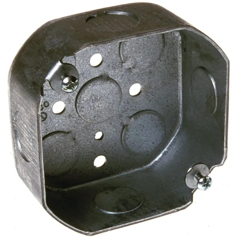 Raco 8125 Octagonal Box, 3.563 in OAW, 1.813 in OAD, 3.563 in OAH, 8-Knockout, Steel Housing Material, Gray