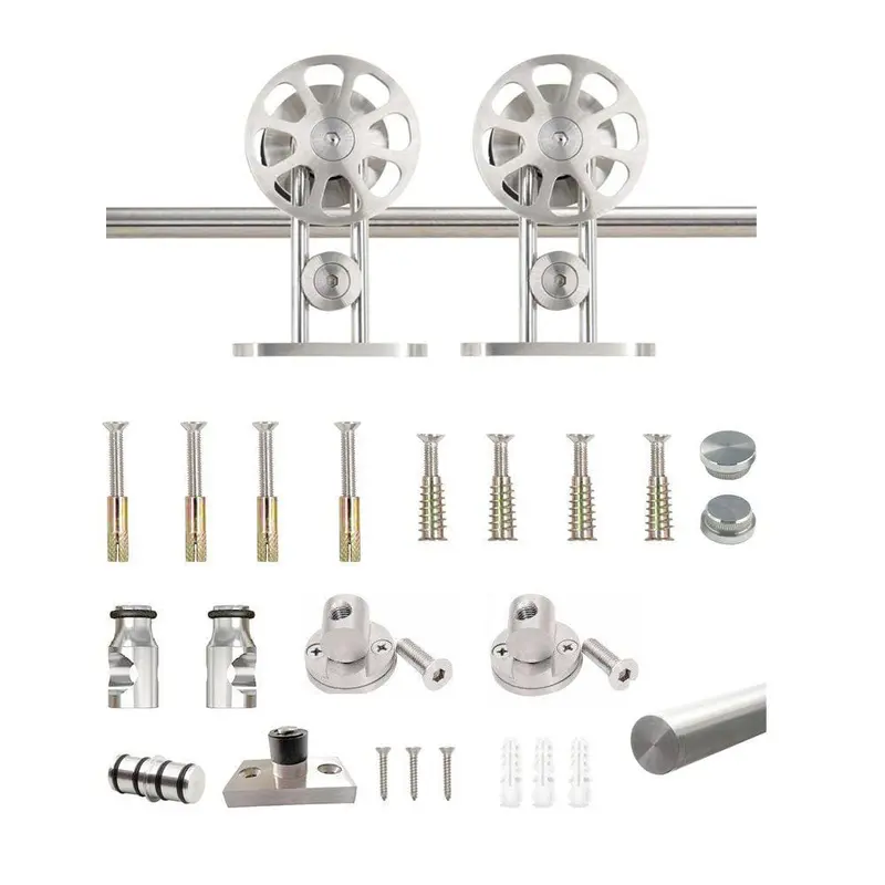 5 ft./60 in. Stainless Steel Sliding Barn Door Hardware Kit Spoke Wheel for Single Door with Non-Routed Floor Guide