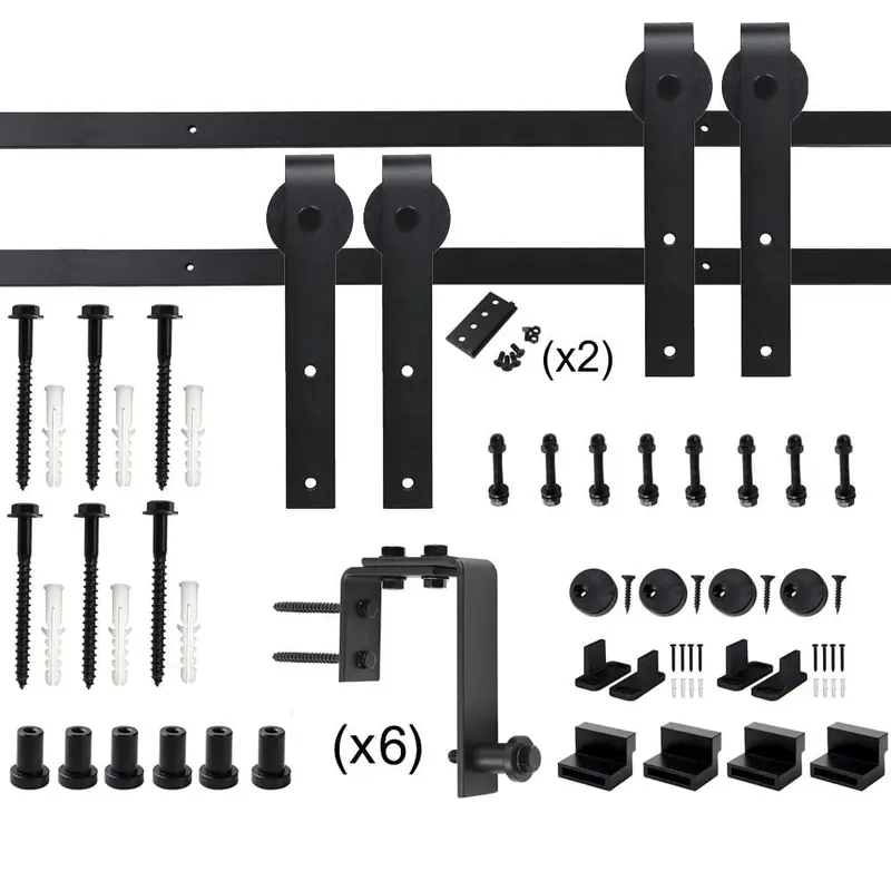 9 ft./108 in. Powder Coated Black Heavy-Duty Bypass Double Door Sliding Barn Door Hardware Classic Design Roller