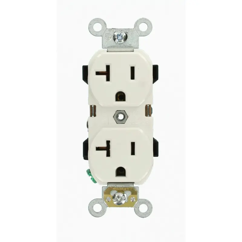 20 Amp Industrial Grade Heavy Duty Self Grounding Duplex Outlet, WhiteGray / .21 / 1
