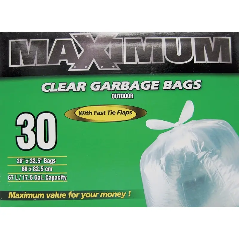 MAXIMUM 26363 Garbage Bag, 17.5 gal Capacity, Plastic/Virgin Hexene, Clear