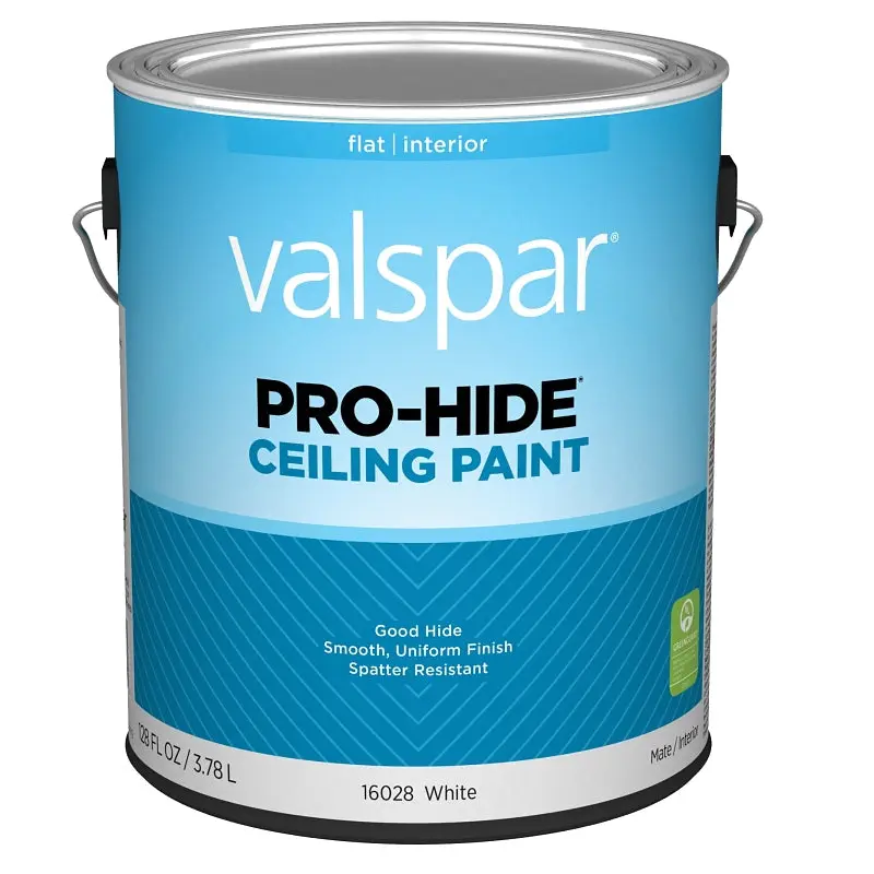 Valspar Pro-Hide 16028 028.0016028.007 Ceiling Paint, Flat, White, 1 gal, Metal Pail, Latex Base