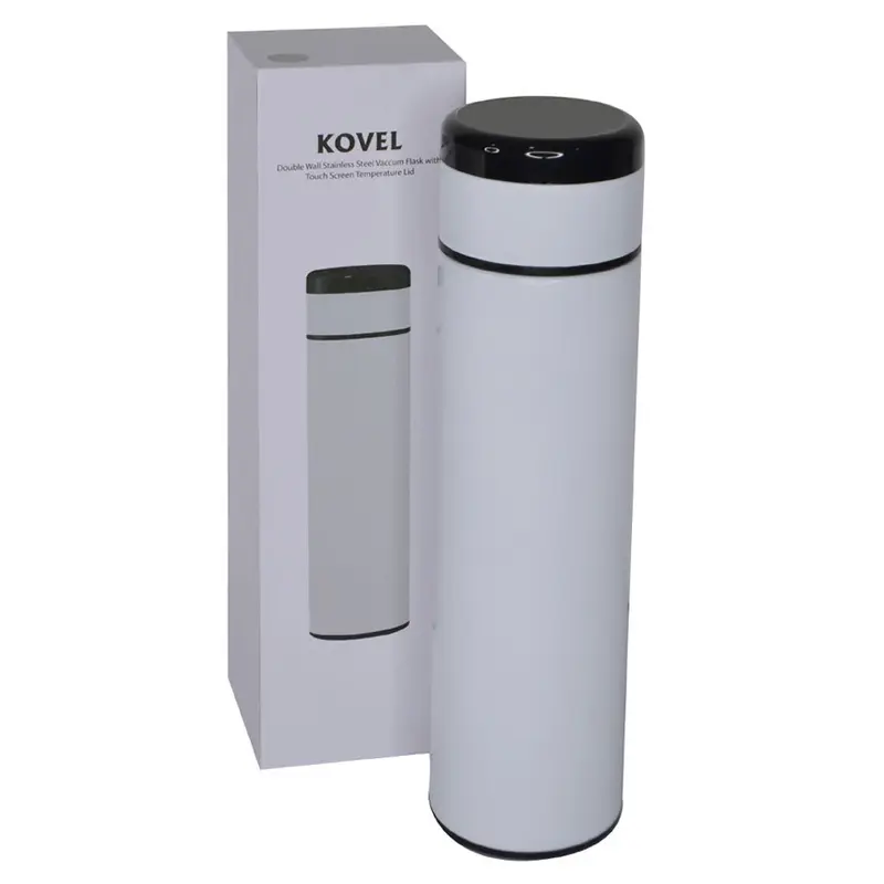 KOVEL - Giftology Double Walled Insulated Flask with Temperature Lid - White
