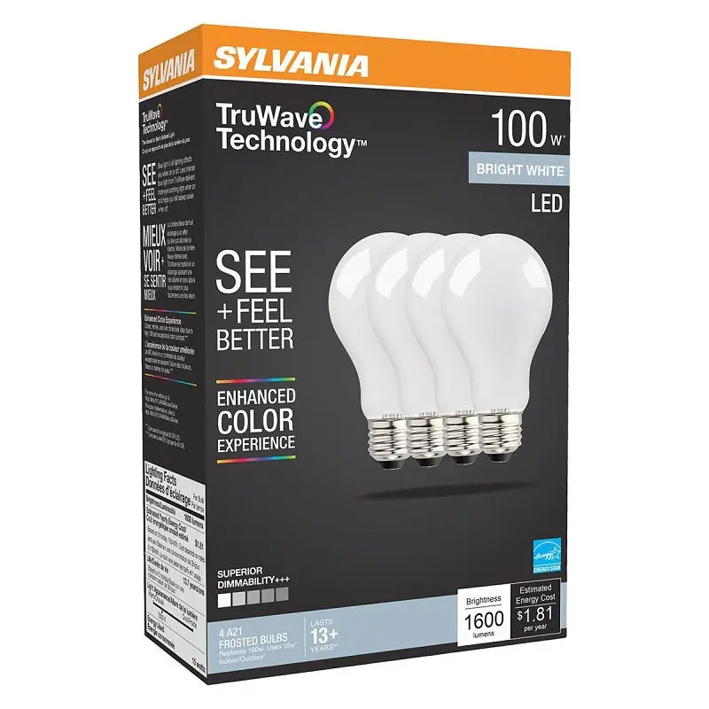 Sylvania Natural 41294 LED Bulb, A21 Lamp, 100 W Equivalent, E26 Medium Lamp Base, Dimmable, Frosted