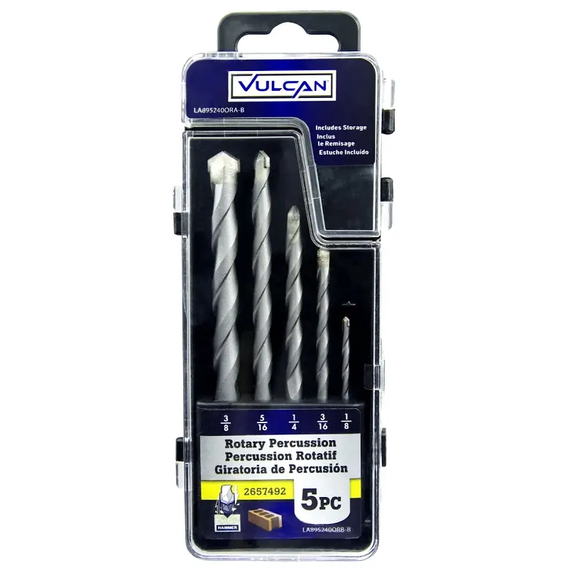 Vulcan 895240OR Drill Bit Set, Masonry, Percussion, 5-Piece, Steel, Sandblasted