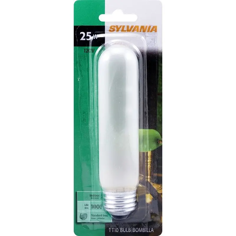 Sylvania 18492 Incandescent Lamp, 25 W, T10 Lamp, Medium Lamp Base, 230 Lumens, 2850 K Color Temp, 1000 hr Average Life