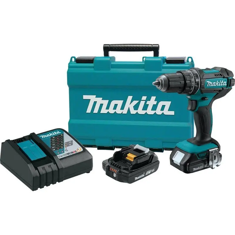 18-Volt Lithium-Ion 1/2 in. Compact Cordless Hammer Driver Drill Kit with two Batteries (2.0 Ah), Charger and Hard CaseTool Only / 3.4