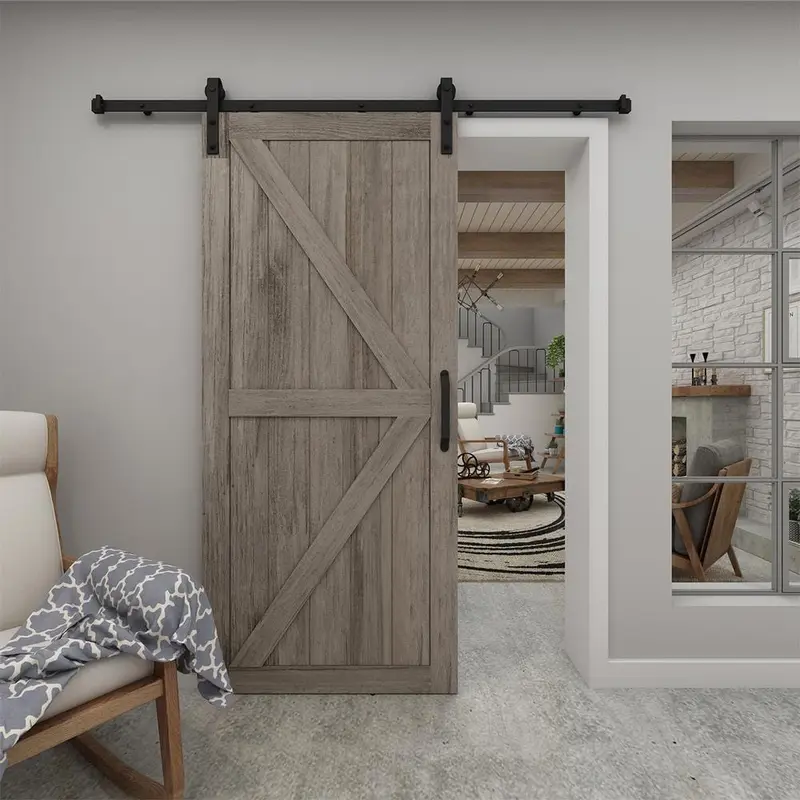 37 in. x 84 in. Artisan Grey Vinyl Finish Sliding Barn Door with Black Hardware Kit94.8 / box