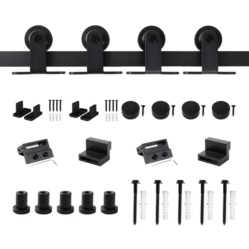 6 ft./72 in. Top Mount Sliding Barn Door Hardware Track Kit for Double Doors with Non-Routed Floor Guide Frosted Black