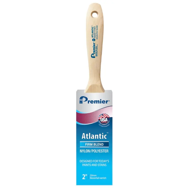 Premier Atlantic 17351 Paint Brush, 2 in W, Beavertail Varnish Brush, 2-11/16 in L Bristle, Nylon/Polyester Bristle