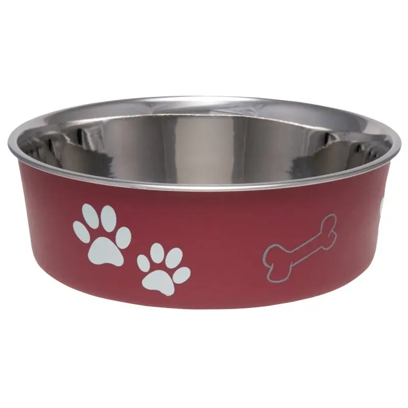 Loving Pets 7412SM Pet Feeding Bowl, S, 15 oz Volume, Polyresin/Stainless Steel, Merlot