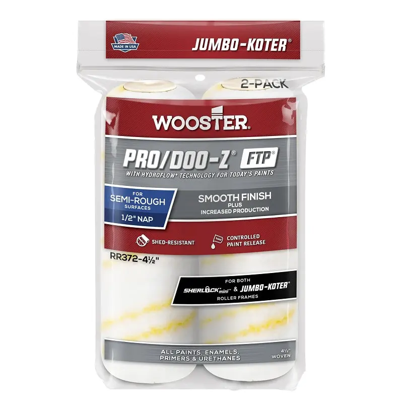 Wooster RR372-4 1/2 Roller Cover, 1/2 in Thick Nap, 4-1/2 in L, Fabric Cover, White