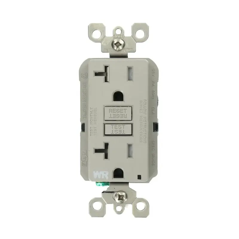20 Amp SmartlockPro Weather/Tamper Resistant GFCI Duplex Outlet, GrayWhite / .32 / 1