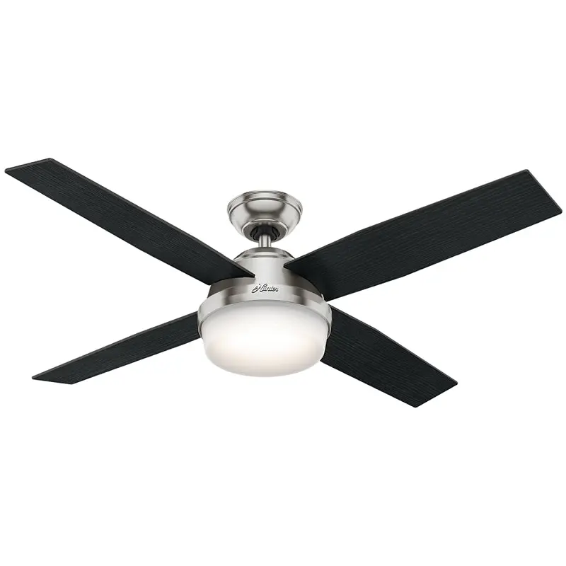 Hunter 59216 Ceiling Fan, 4-Blade, Black Oak/Chocolate Oak Blade, 52 in Sweep, 3-Speed, With Lights: Yes