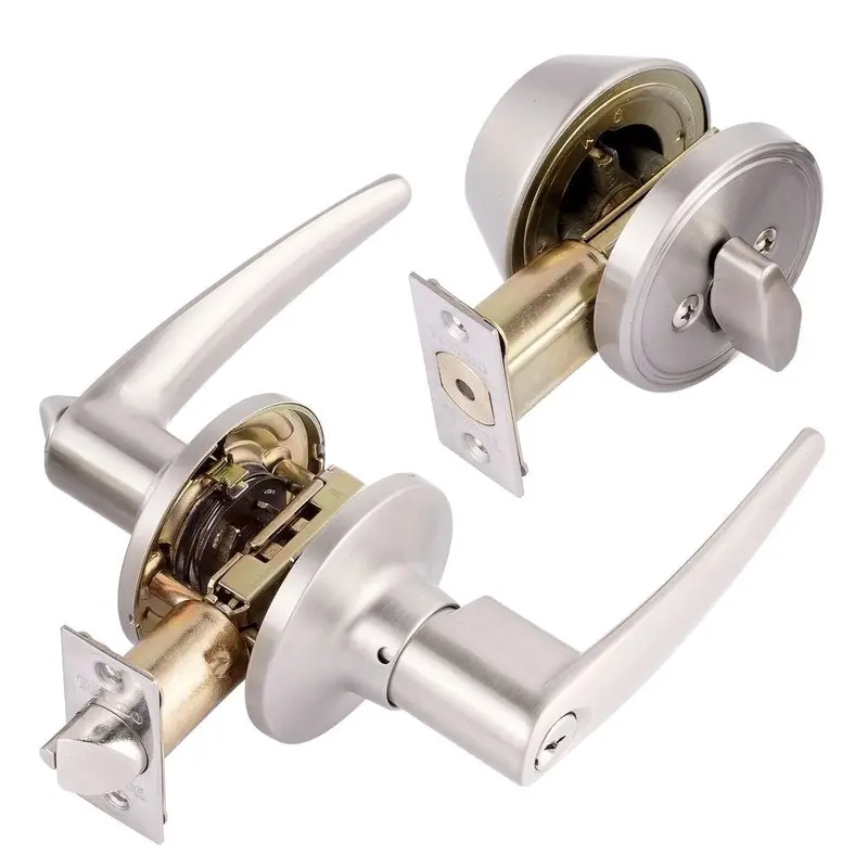 Barcelona Single Cylinder Satin Nickel Lever Combo Set