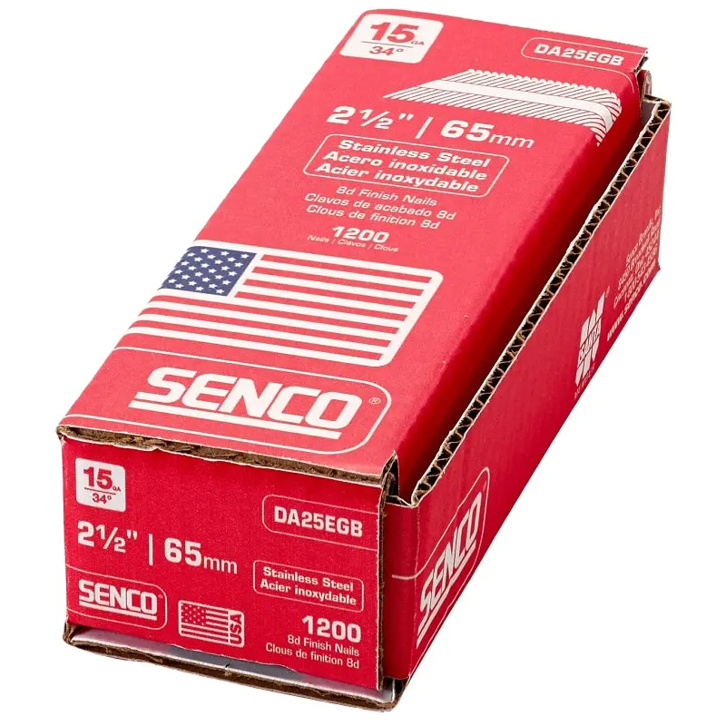Senco DA25EGB Finish Nail, 2-1/2 in L, 15, Steel, Stainless Steel, Brad Head, Smooth Shank