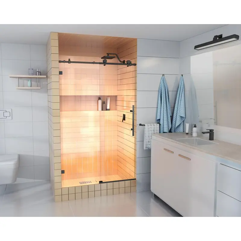48 in. - 52 in. x 78 in. Frameless Sliding Shower Door in Matte Black with HandleMatte Black / Clear / 153