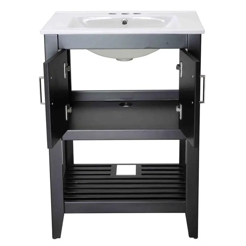ANZZI Mosset series 24-in Black Single Sink Bathroom Vanity with White Ceramic Top (Mirror Included)White