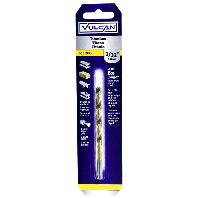 Vulcan Jobber Drill Bit, 7/32 in Dia, 3-3/4 in OAL, 3-Flat Shank