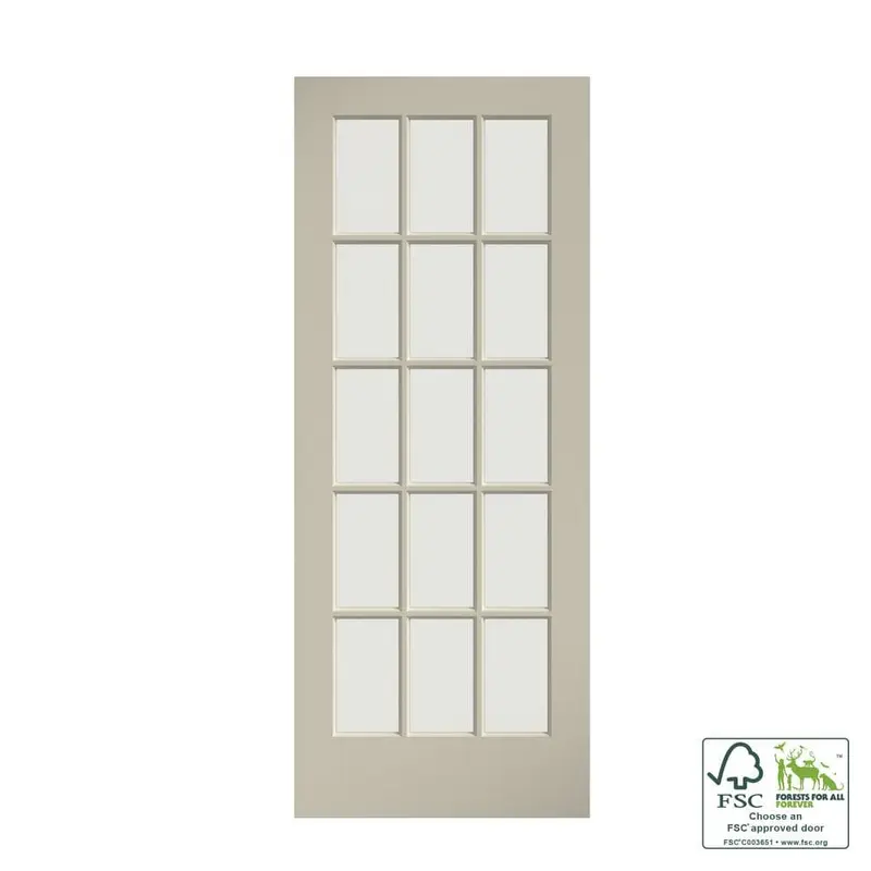 28 in. x 80 in. Clear Glass 15-Lite True Divided White Finished Solid French Interior Door SlabNo Bore / White Painted / 28 x 80
