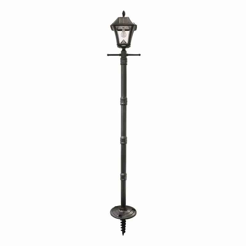 Baytown II Bulb Black Resin Solar Warm-White Outdoor Integrated LED Post Light and Lamp Post with EZ-Anchor Base11 / each