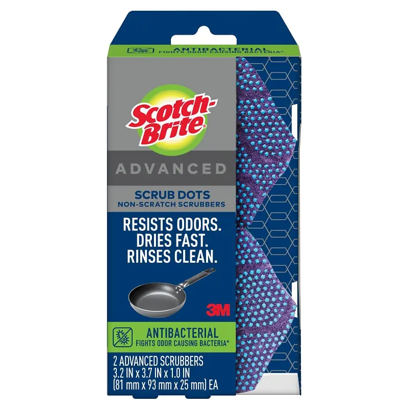 Scotch-Brite Scrub Dots SDA-2 Advanced Anti-Bacterial Non-Scratch Scrubber, Polymer Foam/Recycled Fiber Abrasive, Blue