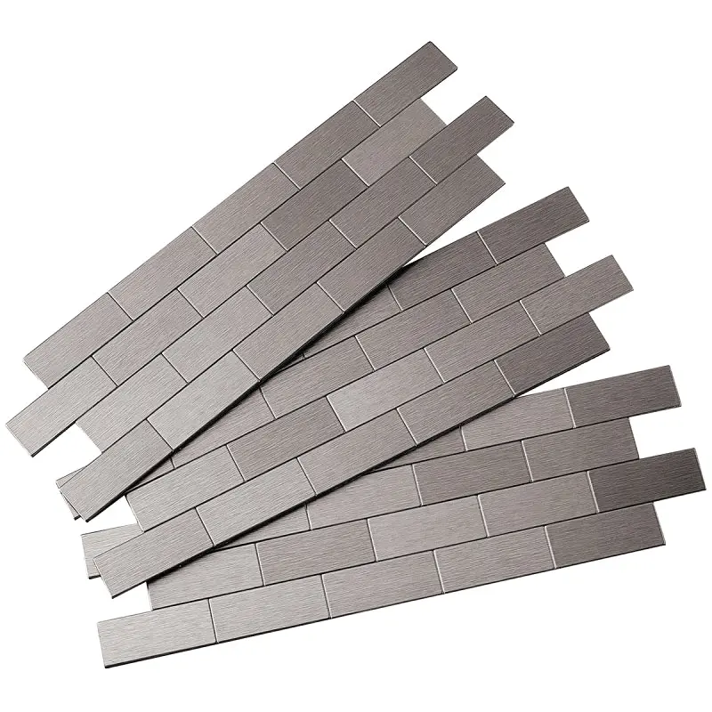 Aspect A9550 Wall Tile, 12 in L, 4 in W, 1/8 in Thick, Aluminum/Polymer, Brushed Stainless Steel