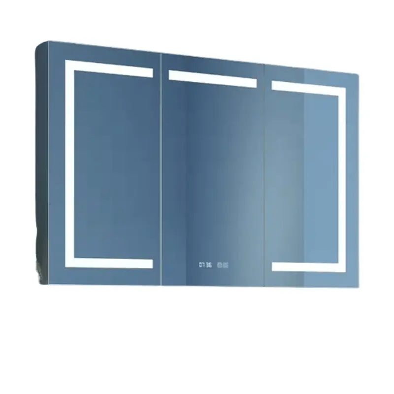 48 in. W x 32 in. H Rectangular Silver Aluminum Recessed/Surface Mount Medicine Cabinet with Mirror LED and Clock