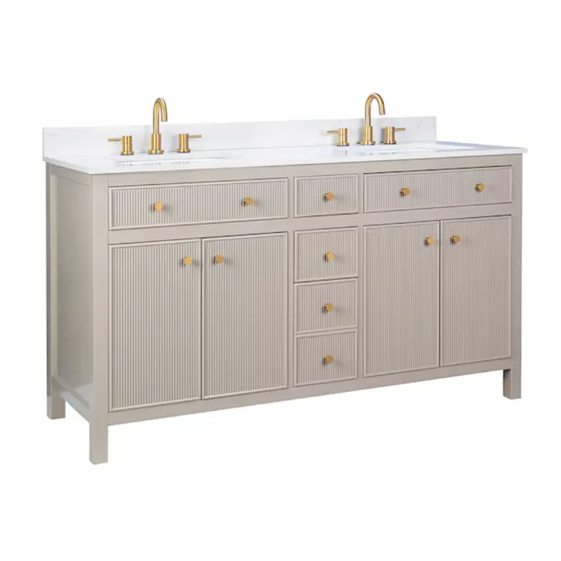 allen   roth Sandbanks 60-in Greige Undermount Double Sink Bathroom Vanity with White Engineered Stone Top