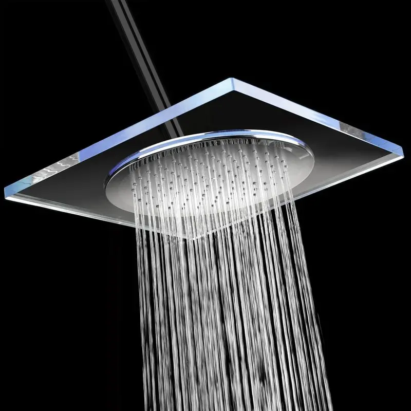 1-Spray 11.81 in. Single Wall Mount Square Fixed Rain Shower Head in Blue