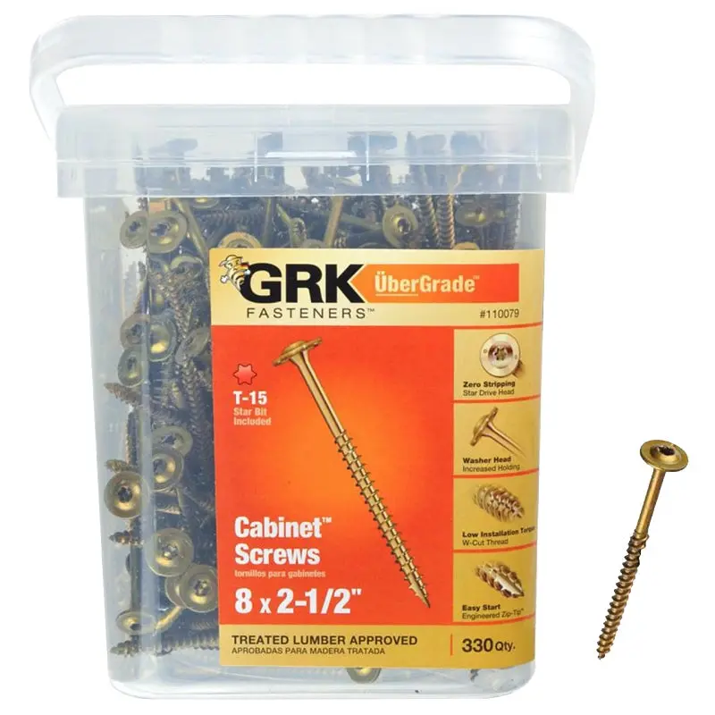 GRK Fasteners 110079 Cabinet Screw, #8 Thread, 2-1/2 in L, Washer Head, Star Drive, Steel, 330 PK
