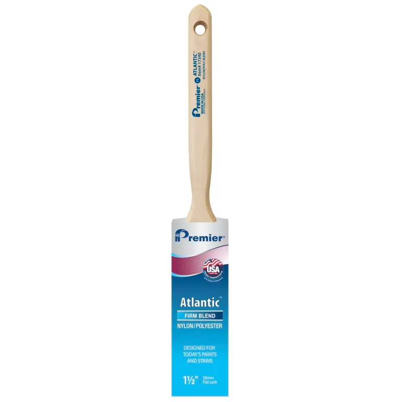 Premier Atlantic 17340 Paint Brush, 1-1/2 in W, Flat Sash Brush, 2-7/16 in L Bristle, Nylon/Polyester Bristle