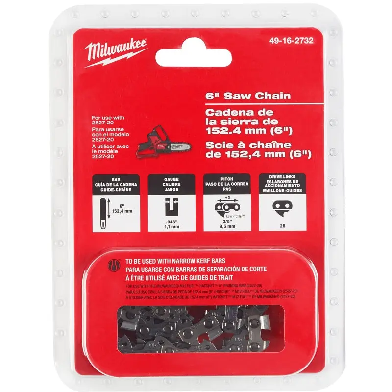 Milwaukee 49-16-2732 Chainsaw Chain, 0.043 in Gauge, 3/8 in TPI/Pitch, 28-Link