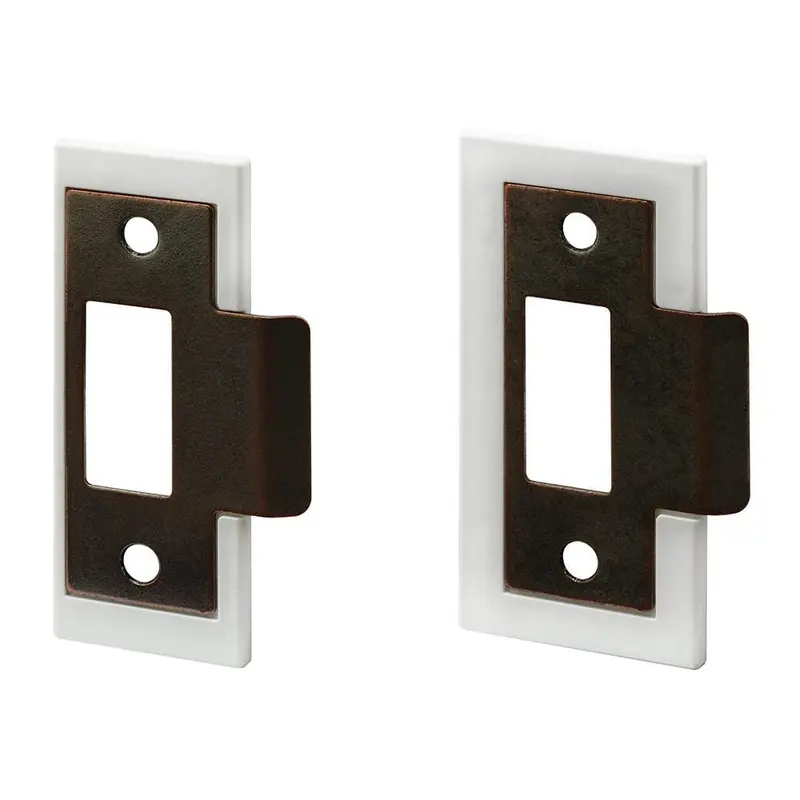 1-3/8 in. and 1-3/4 in, Fix-A-Latch Strike Plate Repair Kit, Stamped Steel, Bronze Plated Finish, White Plastic Base