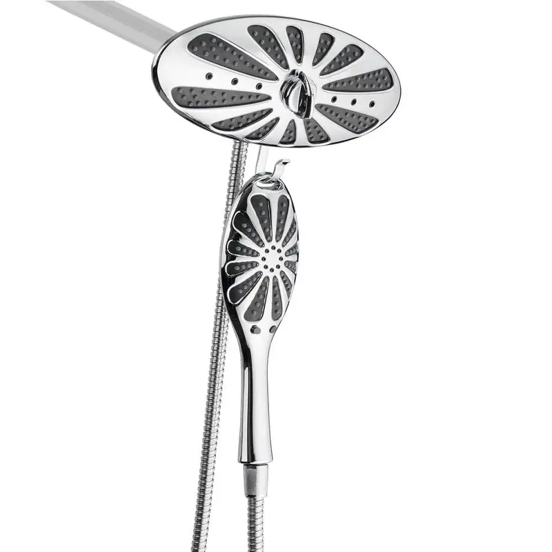 4-Spray 11 in. Oval Dual Showerhead and Handheld Showerhead in Polished Silver and Black2.1 / box
