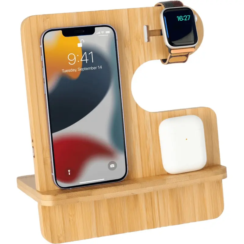 TRABEN - eco-neutral 3-in-1 Bamboo 10W Simultaneous Charging Station