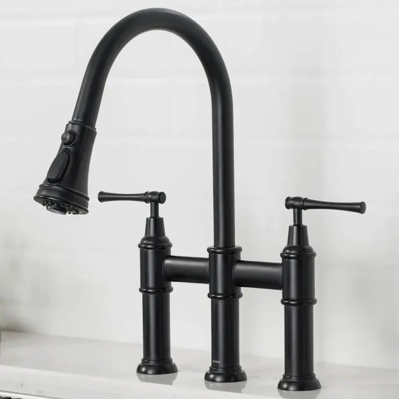 Allyn Transitional 2-Handle Bridge Kitchen Faucet with Pull-Down Sprayhead in Spot Free Stainless SteelSpot Free Stainless Steel / 6.39 / No Sensor