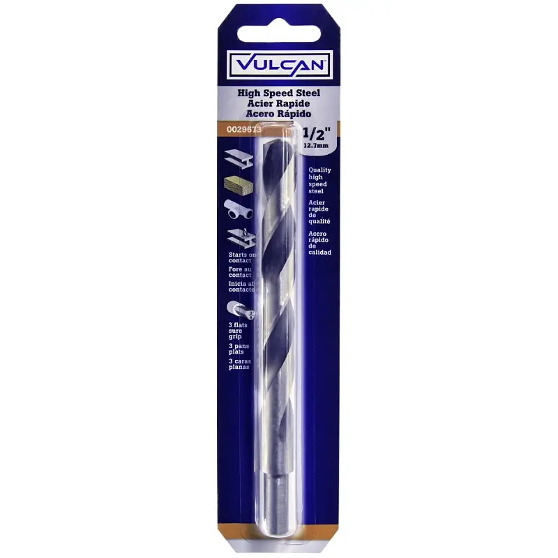 Vulcan Jobber Drill Bit, 1/2 in Dia, 6 in OAL, 3-Flat, Reduced Shank