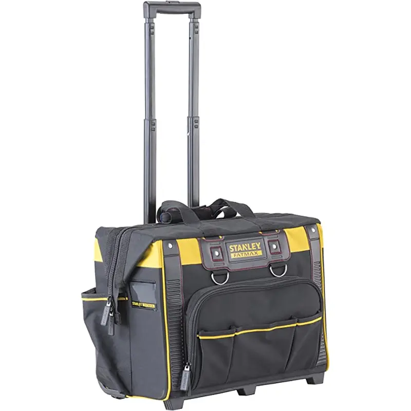 STANLEY FATMAX Open Mouth Rolling Rigid Tool Bag Trolley, Multi-Pockets Storage Organiser, FMST1-80148, Black